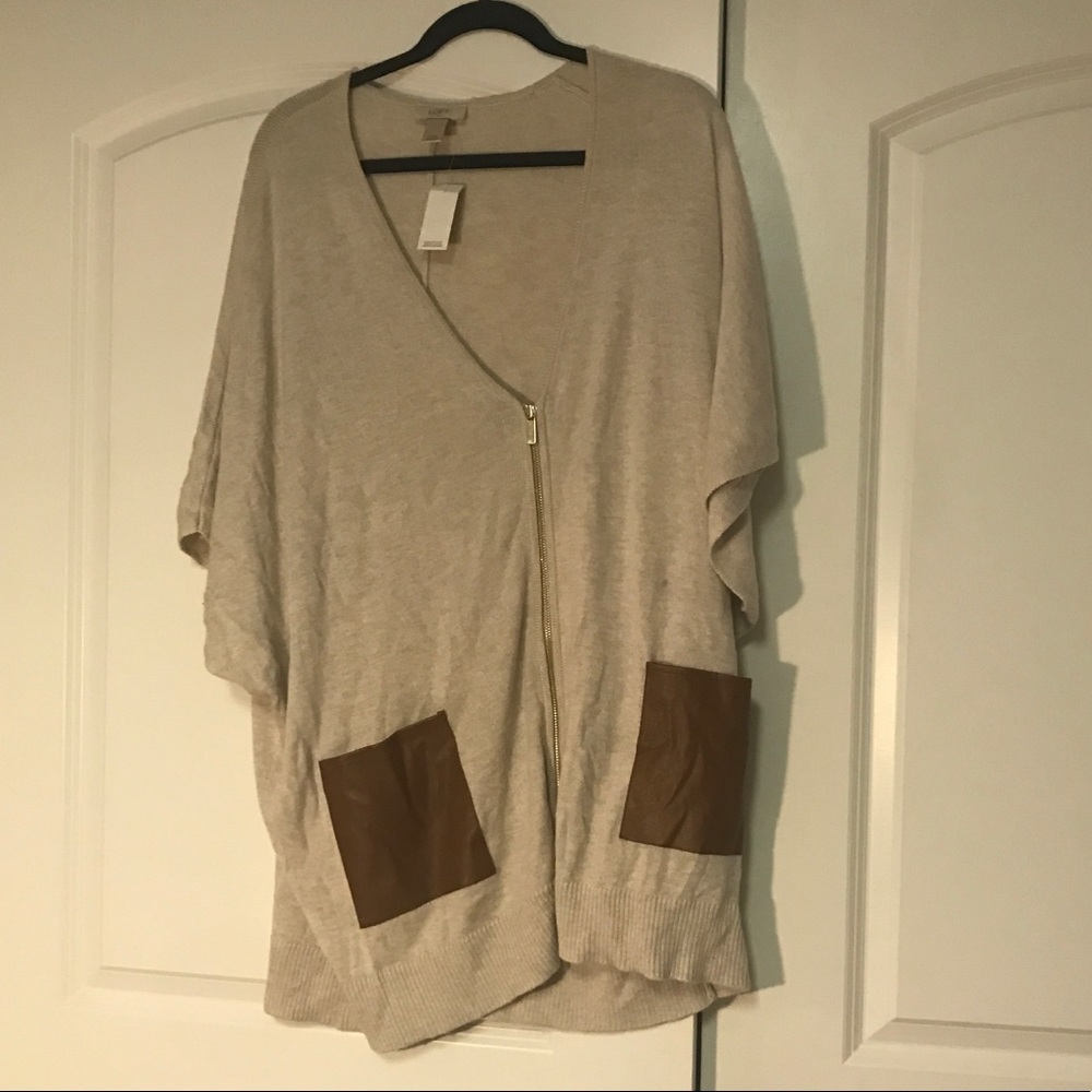 Loft cardigan with faux leather pockets